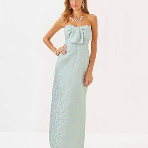 Lilly Pulitzer Blue and Gold Floral Maxi Dress